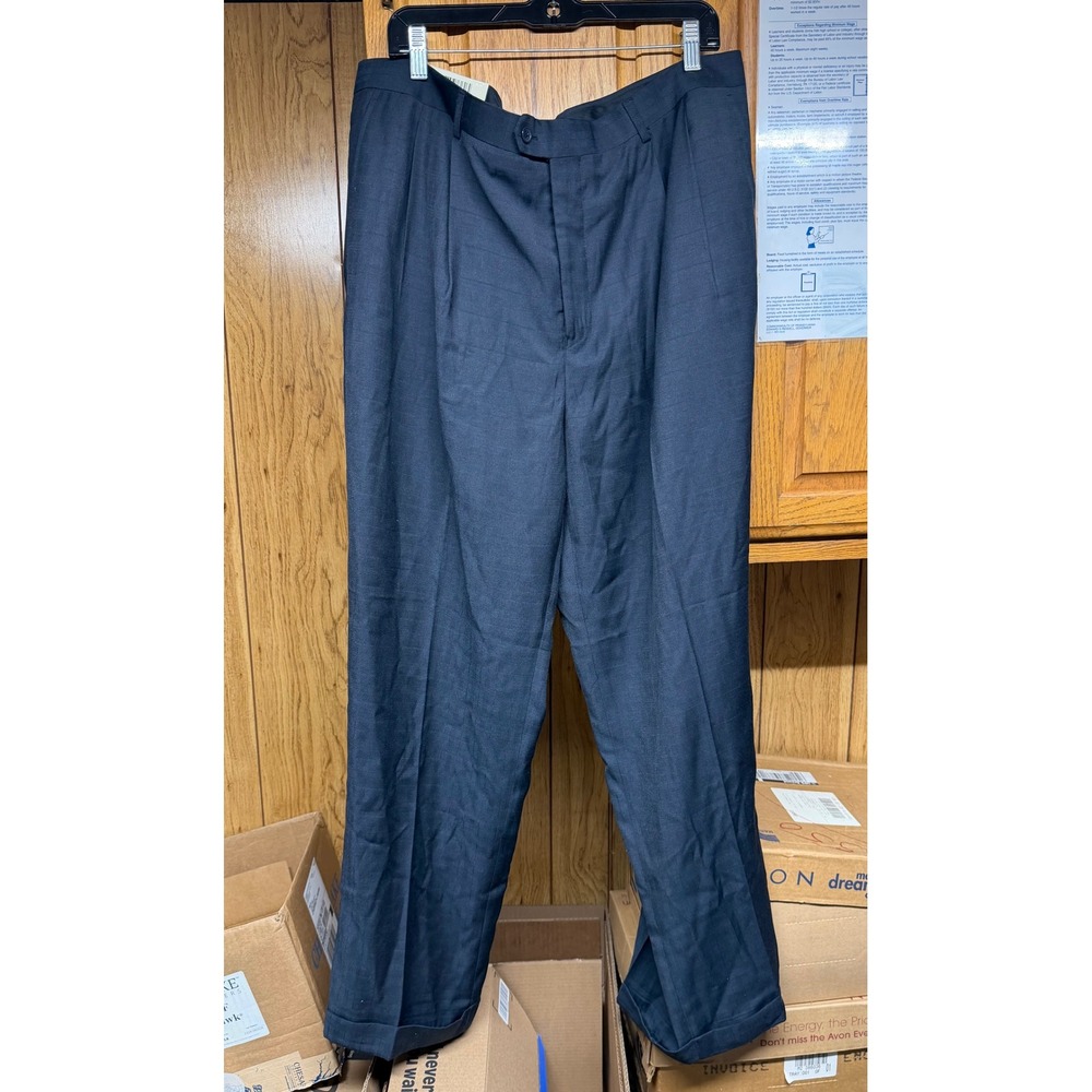 Enrico Bertucci Mens Pleated Cuffed Satin Lined Dress Pants Charcoal Grey 42x32